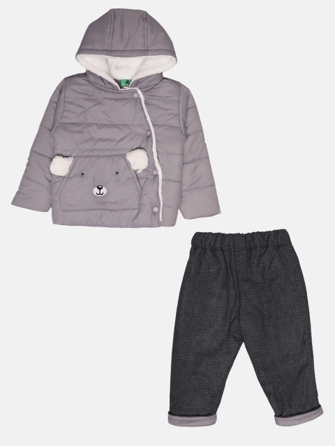 

CHIMPRALA Boys Grey And Black Hooded Full Sleeves Coat With Trouser