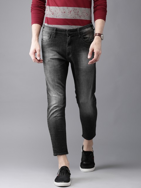 

HERE&NOW Men Ankle Length Mid-Rise Slim Fit Black Clean Look Stretchable Jeans