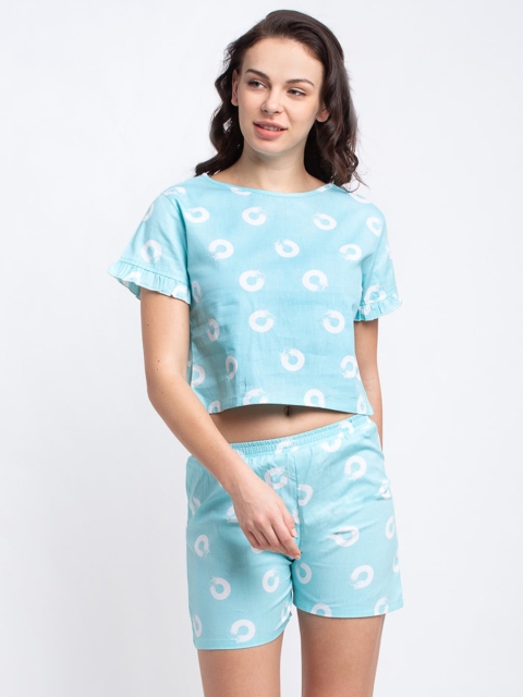 

Claura Women Blue & White Printed Night Suit