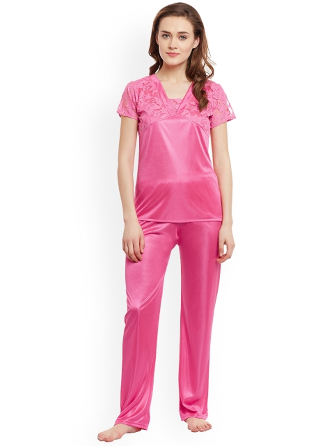 

Claura Women Pink Solid Night Suit