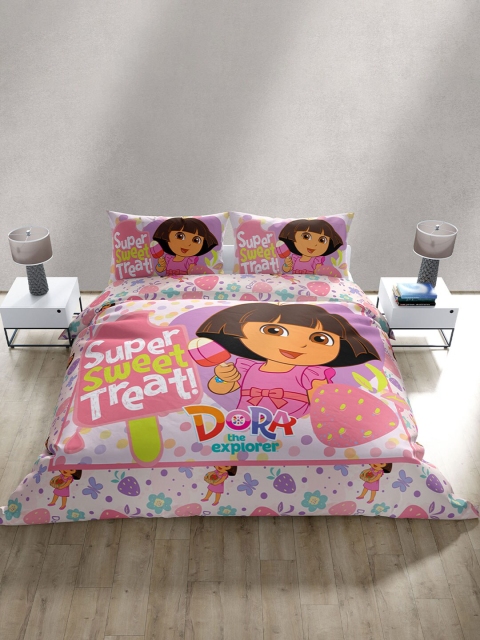 

YK Cartoon Characters 300 TC King Bedsheet with 2 Pillow Covers, Pink