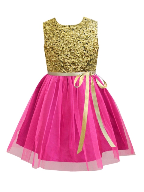 

A T U N Fuchsia & Gold-Toned Embellished Net Dress