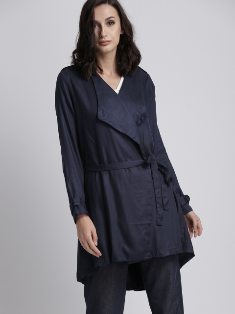 

Chemistry Women Navy Blue Solid Duster Jacket