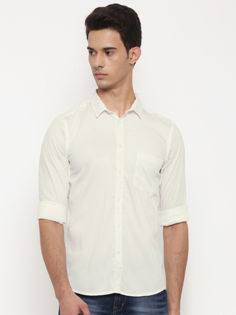 

Slub Men White Regular Fit Solid Casual Shirt