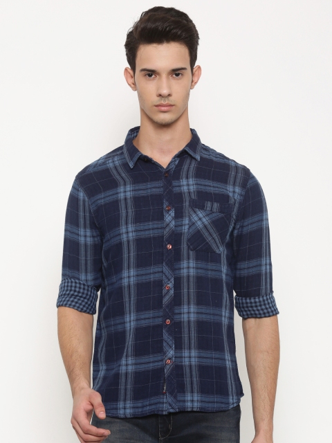 

Slub Men Blue Regular Fit Checked Casual Shirt