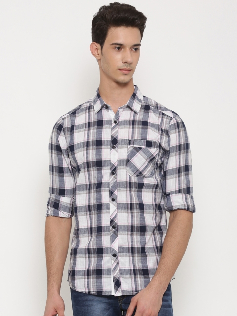 

Slub Men Navy Blue & White Regular Fit Checked Casual Shirt