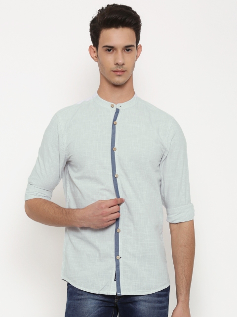 

Slub Men Off-White Regular Fit Self Design Casual Shirt