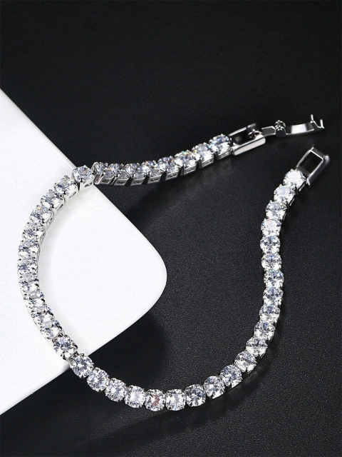 

UNIVERSITY TRENDZ Women Silver-Toned & White Cubic Zirconia Wraparound Bracelet