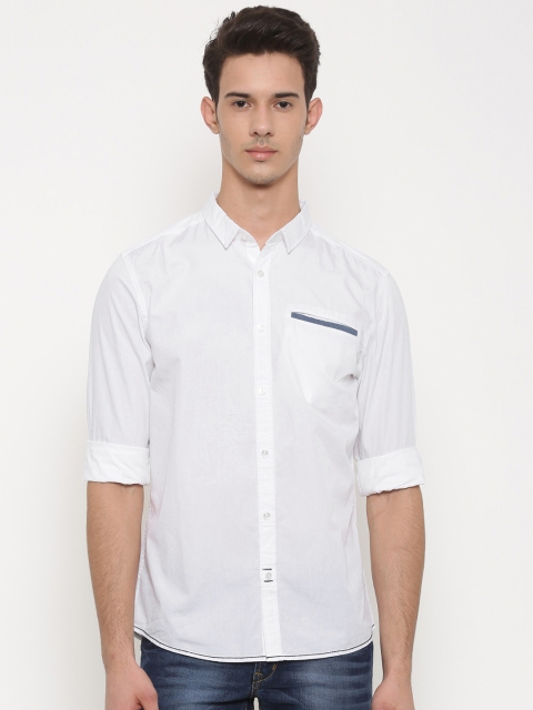 

Slub Men White Regular Fit Solid Casual Shirt