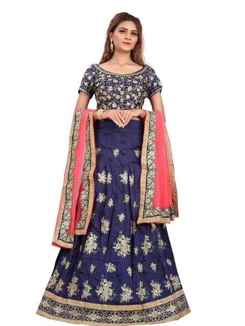 

JSItaliya Navy Blue & Red Embroidered Thread Work Semi-Stitched Lehenga & Unstitched Blouse With Dupatta