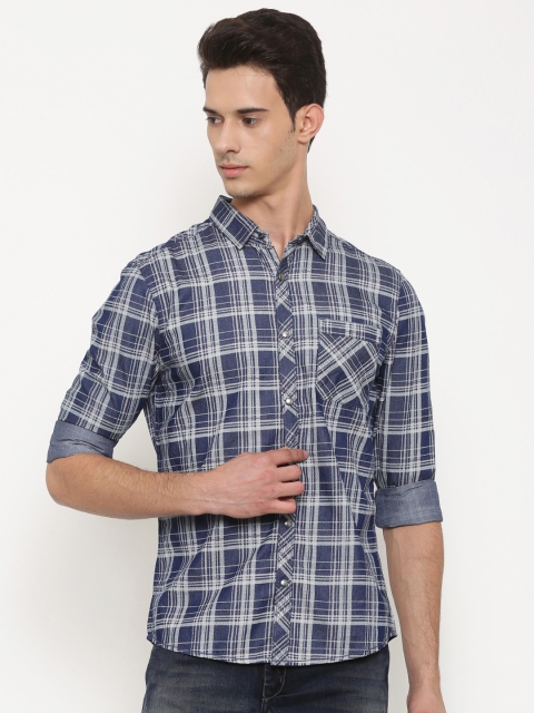 

Slub Men Blue & Off-White Regular Fit Checked Casual Shirt