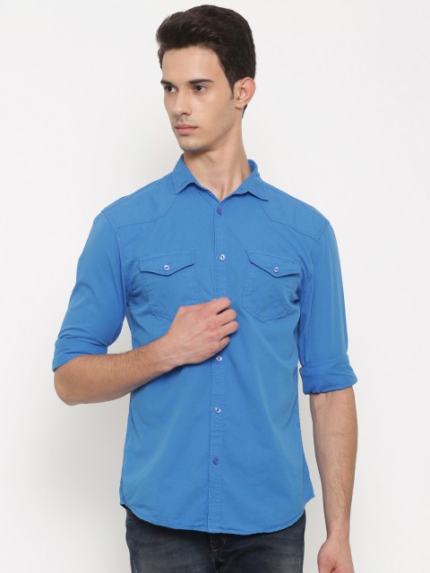 

Slub Men Blue Regular Fit Solid Casual Shirt