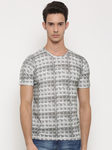 

Slub Men Off-White & Grey Printed Round Neck T-shirt