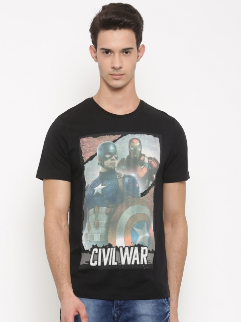 

Slub Marvel Men Black Printed Round Neck T-shirt