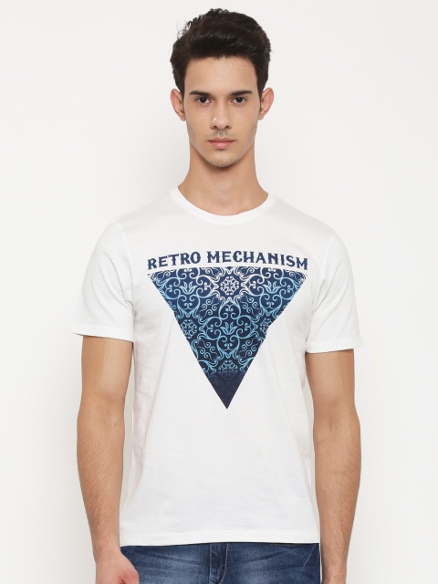 

Slub Men White Printed Round Neck Pure Cotton T-shirt