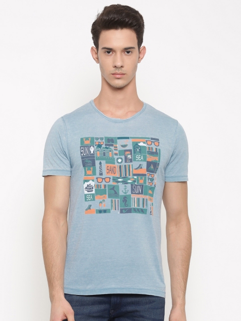 

Slub Men Blue Printed Round Neck T-shirt