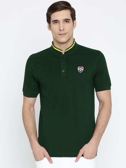 

Slub Men Green Solid Polo Collar T-shirt