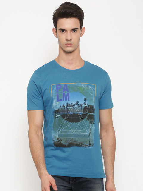 

Slub Men Blue Printed Round Neck T-shirt