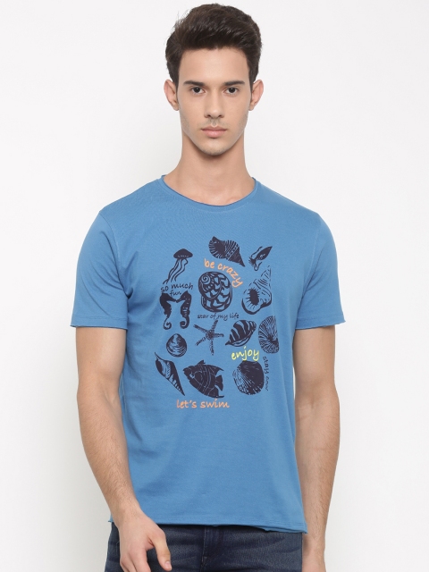 

Slub Men Blue Printed Round Neck T-shirt