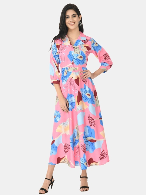 

IQRA FASHION Pink Floral Linen Crepe Maxi Dress