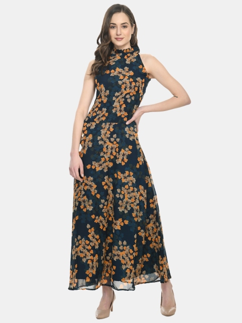 

IQRA FASHION Green Floral Georgette Maxi Dress