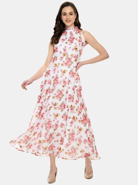 

IQRA FASHION Women White Floral Georgette Formal Maxi Dress