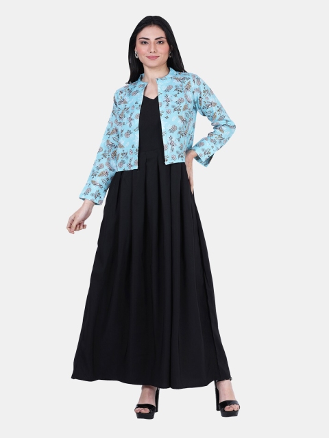 

IQRA FASHION Women Blue Linen Crepe Maxi Dress