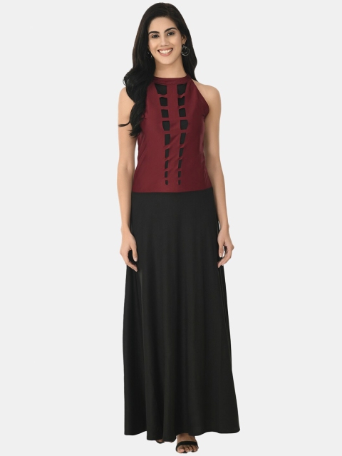 

IQRA FASHION Black Linen Chiffon Formal Maxi Dress