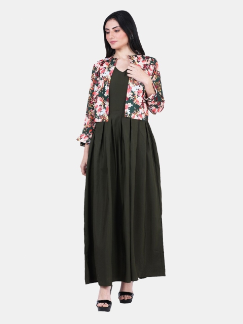 

IQRA FASHION Green Linen Crepe Maxi Dress