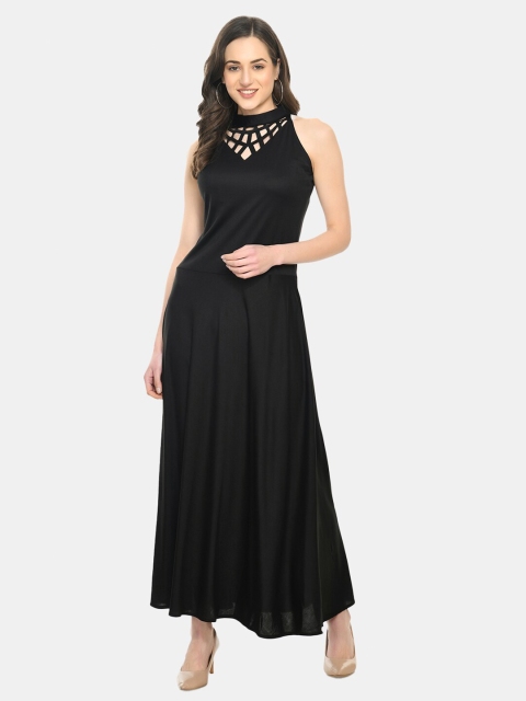 

IQRA FASHION Black Linen Chiffon Formal Maxi Dress
