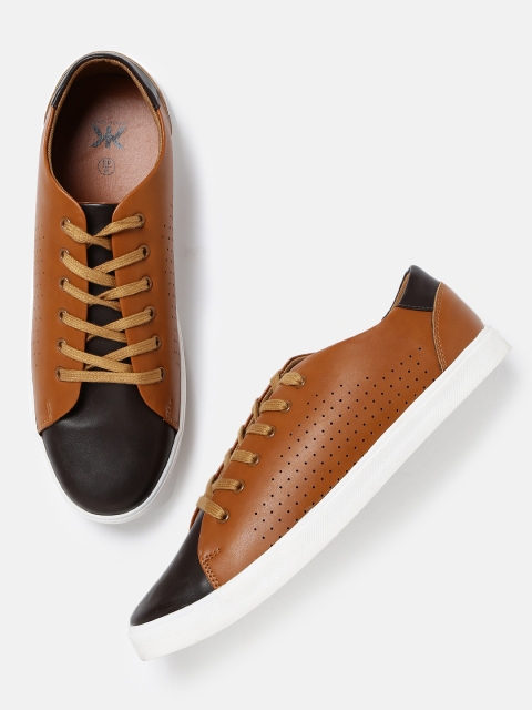 

Kook N Keech Men Tan Brown Perforated Sneakers