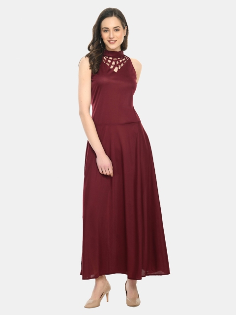 

IQRA FASHION Maroon Linen Chiffon Formal Maxi Dress