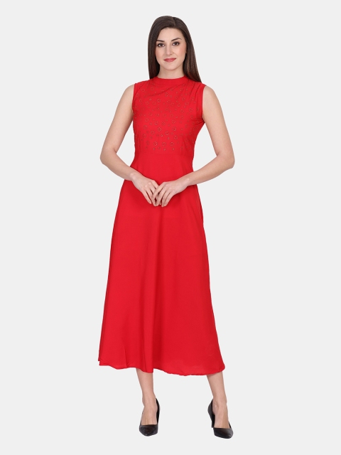 

IQRA FASHION Women Red Solid Crepe Maxi Dress