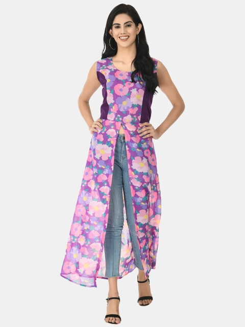 

IQRA FASHION Women Purple & Pink Floral Printed Linen Maxi Dress