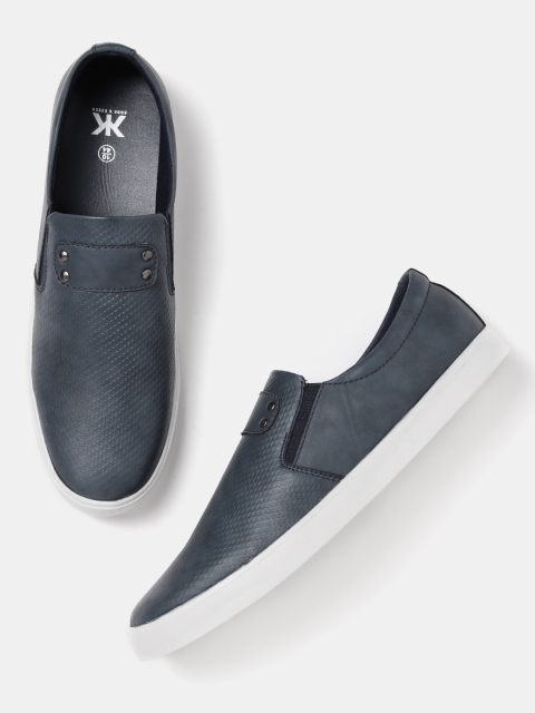 

Kook N Keech Men Navy Blue Textured Slip-On Sneakers