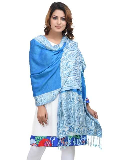 

Anekaant Blue & Off-White Patterned Reversible Shawl