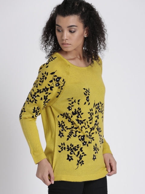 

Chemistry Women Mustard Yellow Self-Design Embellished Pullover