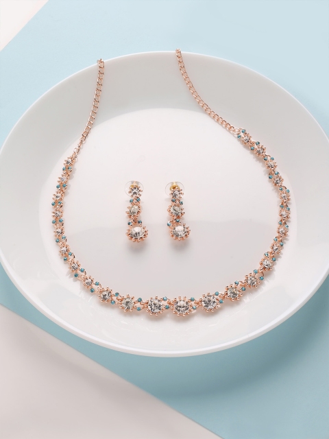 

MAD CLUB Blue Gold-Plated AD Studded Jewellery Set