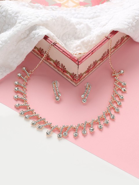 

MAD CLUB Woman Rose Gold-Plated AD studded Floral Necklace with Earrings