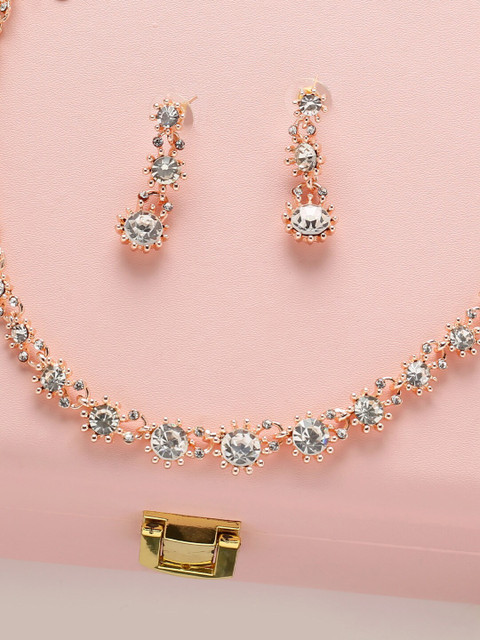 

MAD CLUB Women Rose Gold-Plated Floral Design Stone-Studded Jewellery Set