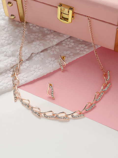 

MAD CLUB Rose Gold-Toned & White AD Studded Jewellery Set