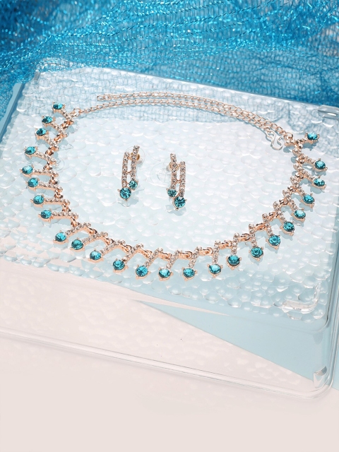 

MAD CLUB Gold-Plated Blue Studded Jewellery Set, Turquoise blue