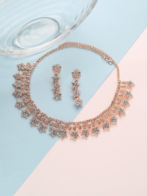

MAD CLUB Rose Gold-Plated AD Studded Floral Design Jewellery Set