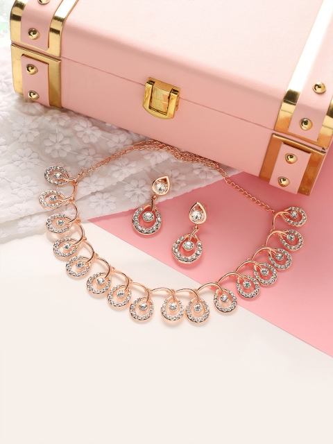 

MAD CLUB Rose Gold-Plated AD Studded Jewellery Set