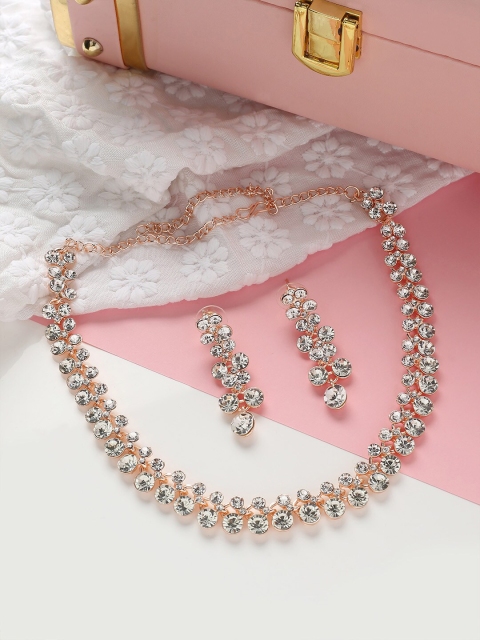 

MAD CLUB Women Rose Gold-Plated Floral Design Stone-Studded Jewellery Set