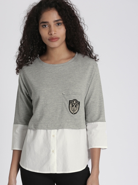 

Chemistry Women Grey Melange Solid Sweatshirt