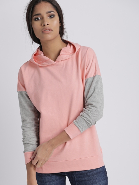 

Chemistry Women Pink & Grey Colourblocked Hooded Sweatshirt