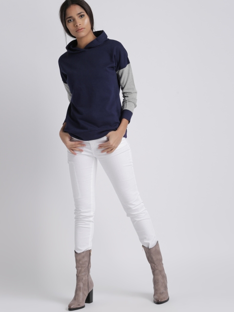 

Chemistry Women Navy Colourblocked Hooded Sweatshirt, Navy blue