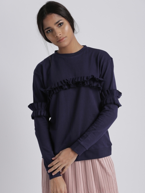 

Chemistry Women Navy Blue Ruffled Sweatshirt