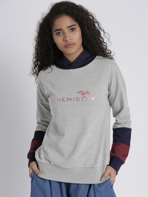 

Chemistry Women Grey Printed Hooded Sweatshirt